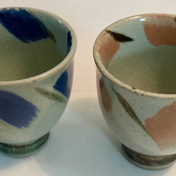 Japanese-Style Ceramic Cups Set of 2 – Unique Gray, Pink & Blue Hand-Painted - Picture 6 of 16